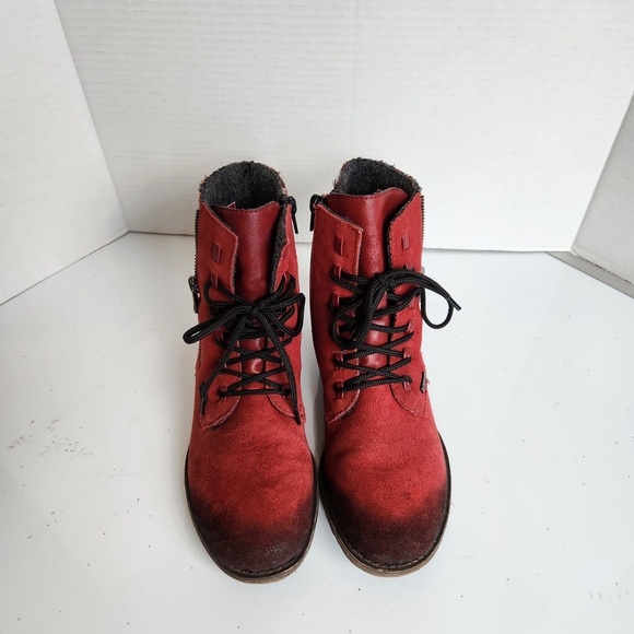 Rieker Red Suede Knit Accent 70840 Boots Size 37 - Picture 7 of 14